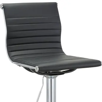 Set of Two Black and Silver Faux Leather and Metal Low Back Adjustable Height Bar Chairs