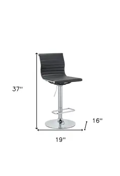 Set of Two Black and Silver Faux Leather and Metal Low Back Adjustable Height Bar Chairs