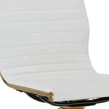 Set of Two White and Gold Faux Leather and Metal Low Back Adjustable Height Bar Chairs