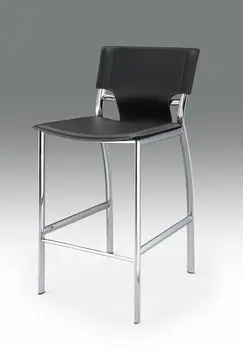 Set of Two 25" Black and Silver Faux Leather and Metal Low Back Counter Height Bar Chairs