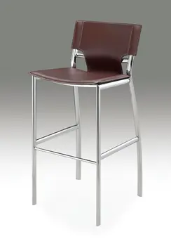 Set of Two 29" Brown and Silver Metal and Faux Leather Low Back Bar Height Bar Chairs