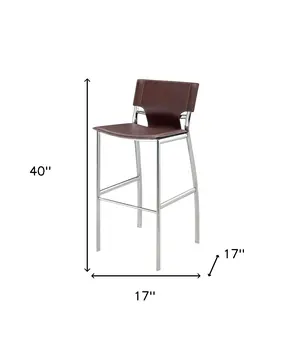 Set of Two 29" Brown and Silver Metal and Faux Leather Low Back Bar Height Bar Chairs