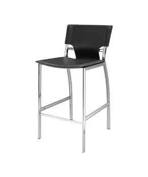 Set of Two 29" Black and Silver Metal and Faux Leather Low Back Bar Height Bar Chairs
