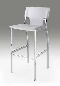 Set of Two 29" White and Silver Metal and Faux Leather Low Back Bar Height Bar Chairs