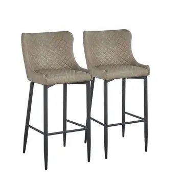 Set of Two 26" Gray and Black Faux Leather and Metal Low Back Counter Height Bar Chairs