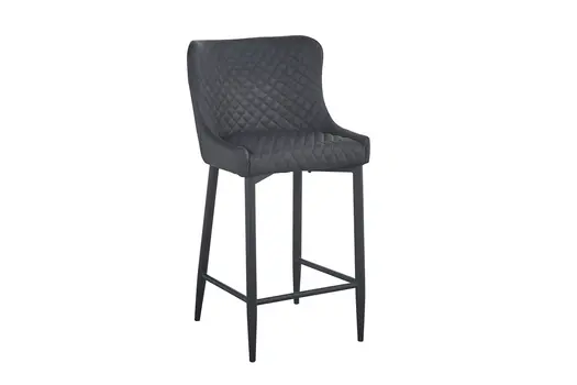 Set of Two 30" Gray and Black Faux Leather and Metal Low Back Bar Height Bar Chairs