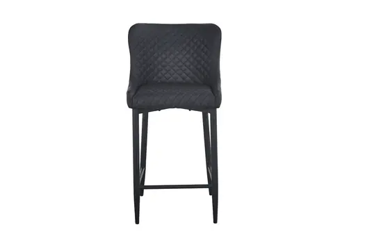 Set of Two 30" Gray and Black Faux Leather and Metal Low Back Bar Height Bar Chairs
