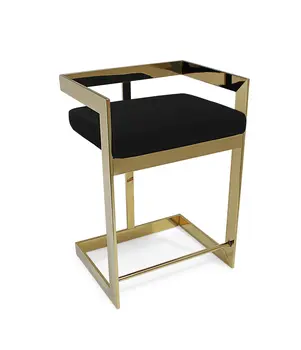 30" Black and Gold Velvet and Stainless Steel Low Back Bar Height Bar Chair