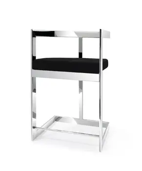 30" Black and Silver Velvet and Stainless Steel Low Back Bar Height Bar Chair