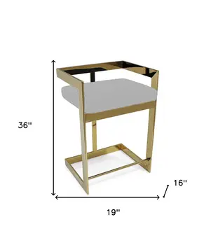 26" Gold and Gray Metal and Velvet Low Back Counter Height Bar Chair