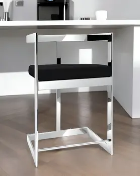 26" Black and Silver Velvet and Stainless Steel Low Back Counter Height Bar Chair