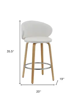 Set of Two 26" White and Brown Faux Leather and Solid Wood Low Back Counter Height Bar Chairs
