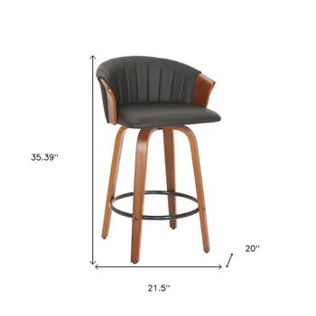 Set of Two 26" Black and Brown Faux Leather and Solid Wood Low Back Counter Height Bar Chairs