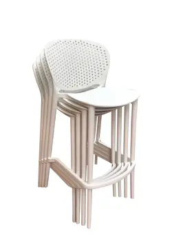 Set of Four 30" White Heavy Duty Plastic Low Back Bar Height Bar Chairs