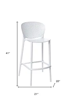 Set of Four 30" White Heavy Duty Plastic Low Back Bar Height Bar Chairs