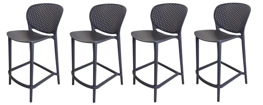 Set of Four 26" Dark Gray Heavy Duty Plastic Low Back Counter Height Bar Chairs
