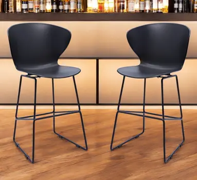 Set of Two 30" Black Heavy Duty Plastic and Metal Low Back Bar Height Bar Chairs