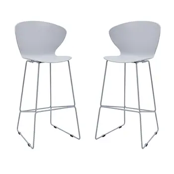 Set of Two 30" Gray Heavy Duty Plastic and Metal Low Back Bar Height Bar Chairs