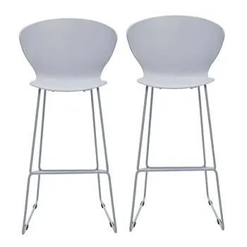 Set of Two 30" Gray Heavy Duty Plastic and Metal Low Back Bar Height Bar Chairs