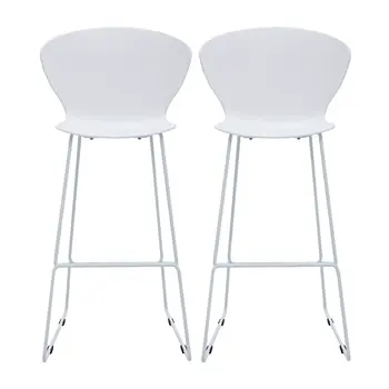 Set of Two 30" White and Silver Heavy Duty Plastic and Metal Low Back Bar Height Bar Chairs