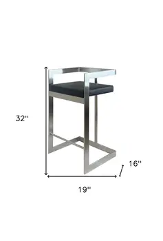 26" Black and Silver Faux Leather and Metal Low Back Counter Height Bar Chair