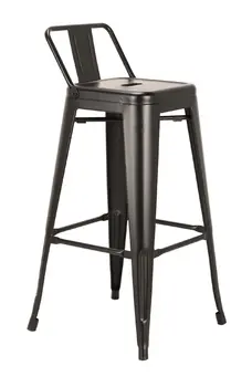 Set of Four 30" Black Steel and Metal Low Back Bar Height Bar Chairs