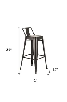 Set of Four 30" Black Steel and Metal Low Back Bar Height Bar Chairs