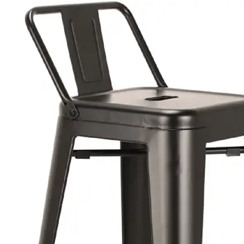 Set of Four 30" Black Steel and Metal Low Back Bar Height Bar Chairs