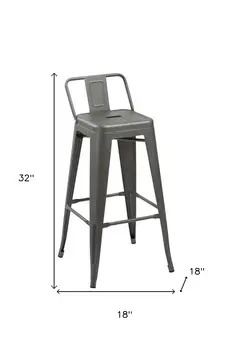 Set of Four 26" Dark Gray Steel and Metal Low Back Counter Height Bar Chairs