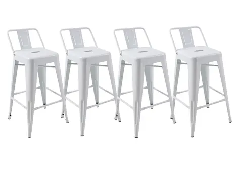 Set of Four 26" White Steel and Metal Low Back Counter Height Bar Chairs