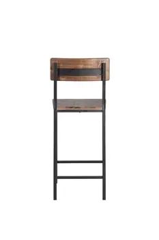 Set of Two 25" Brown and Black Solid Wood and Metal Counter Height Bar Chairs