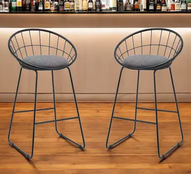 Set of Two 26" Gray and Black Fabric and Metal Low Back Counter Height Bar Chairs