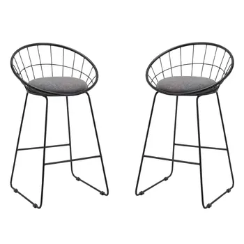 Set of Two 26" Gray and Black Fabric and Metal Low Back Counter Height Bar Chairs