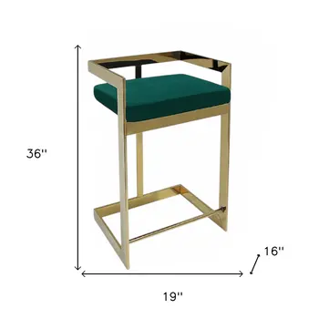 26" Green and Gold Velvet and Stainless Steel Backless Bar Height Bar Chair