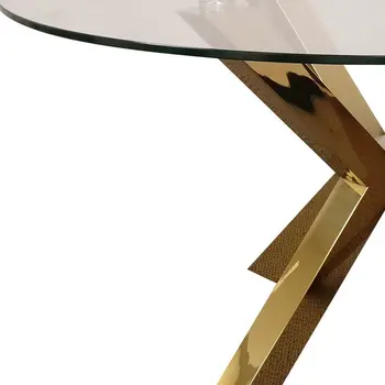 54" Clear and Gold Glass And Metal Cross Leg Base Round Top Dining Table