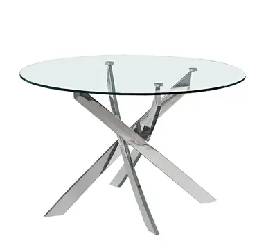 54" Clear and Silver Glass And Metal Cross Leg Base Round Top Dining Table