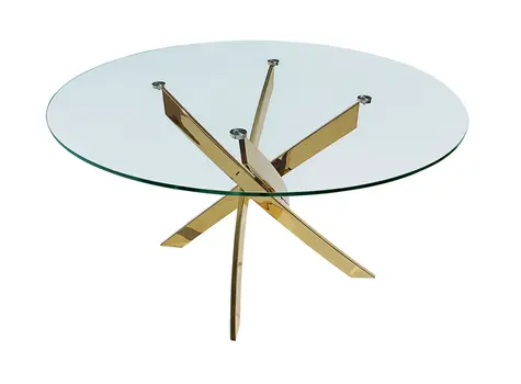54" Clear and Gold Glass And Metal Cross Leg Base Round Top Dining Table