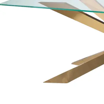72" Clear and Gold Glass And Metal Cross Leg Base Dining Table