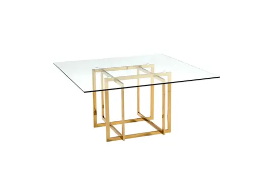 59" Clear and Silver Glass And Metal Pedestal Base Square Dining Table