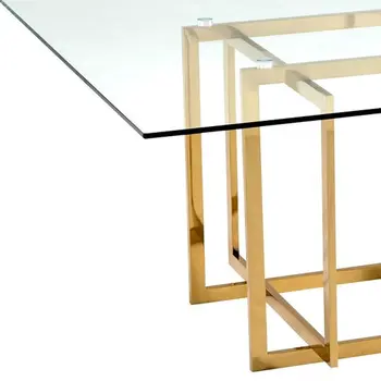 59" Clear and Silver Glass And Metal Pedestal Base Square Dining Table