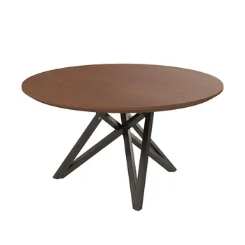 47" Brown and Gray Wood And Stainless Steel Cross Leg Base Round Top Dining Table