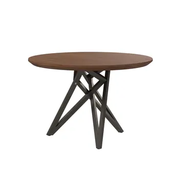 47" Brown and Gray Wood And Stainless Steel Cross Leg Base Round Top Dining Table