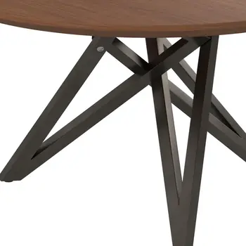 47" Brown and Gray Wood And Stainless Steel Cross Leg Base Round Top Dining Table