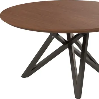 47" Brown and Gray Wood And Stainless Steel Cross Leg Base Round Top Dining Table
