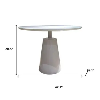 42" White Wood And Metal Pedestal Base Round Top Dining Table