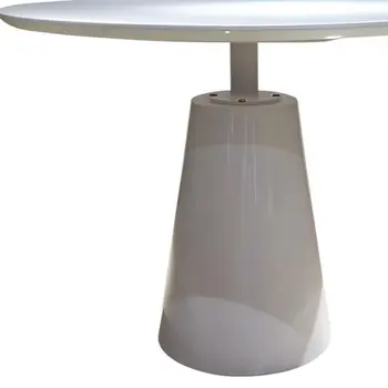 42" White Wood And Metal Pedestal Base Round Top Dining Table
