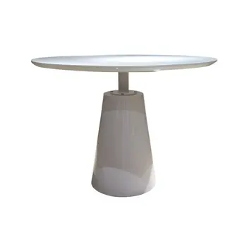 42" White Wood And Metal Pedestal Base Round Top Dining Table