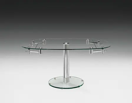40" Clear and Silver Glass and Metal Self-Storing Leaf Motion Extendable Dining Table