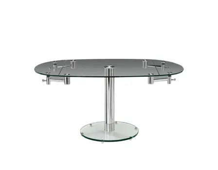 40" Clear and Silver Glass and Metal Self-Storing Leaf Motion Extendable Dining Table