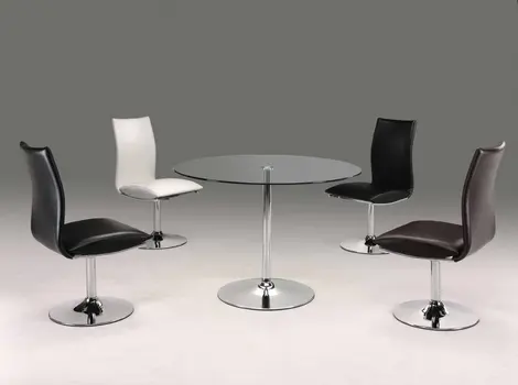 42" Clear and Silver Glass And Metal Pedestal Base Round Top Dining Table